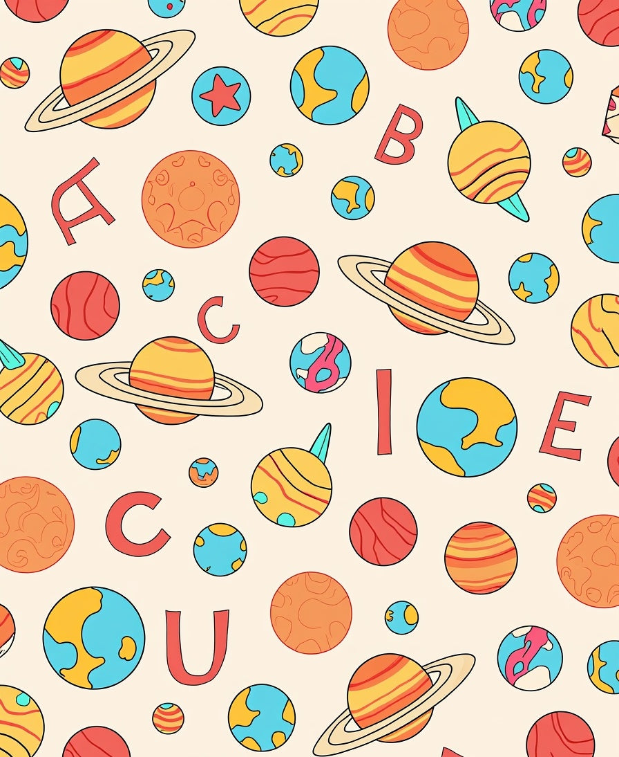 Space Planets Alphabet Whimsy Rug