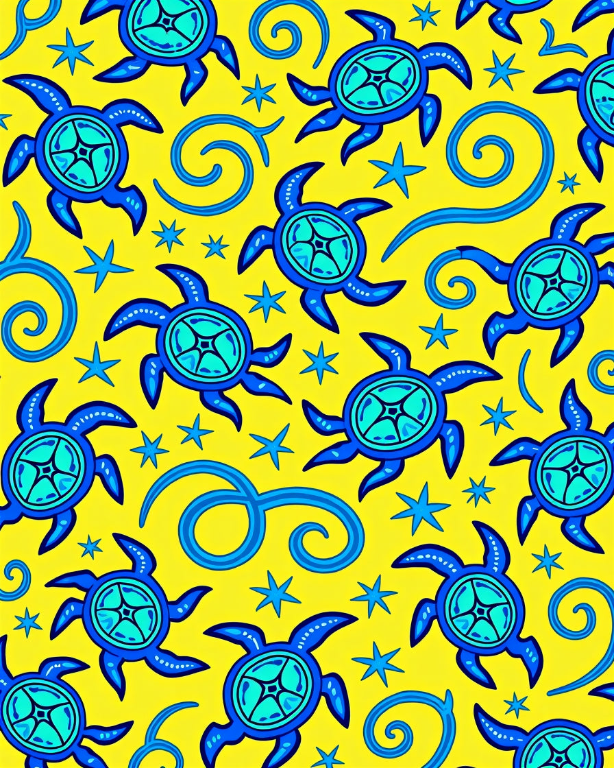 Blue Turtle Swirl Yellow Nautical Rug