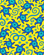 Blue Turtle Swirl Yellow Nautical Rug