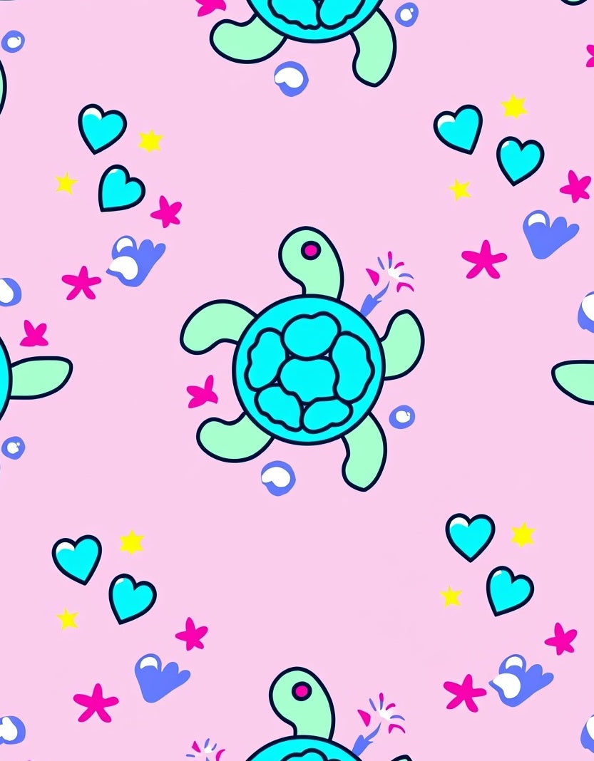 Cute Pink Turquoise Turtle Hearts Rug