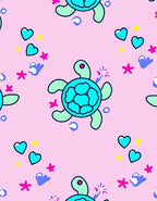 Cute Pink Turquoise Turtle Hearts Rug