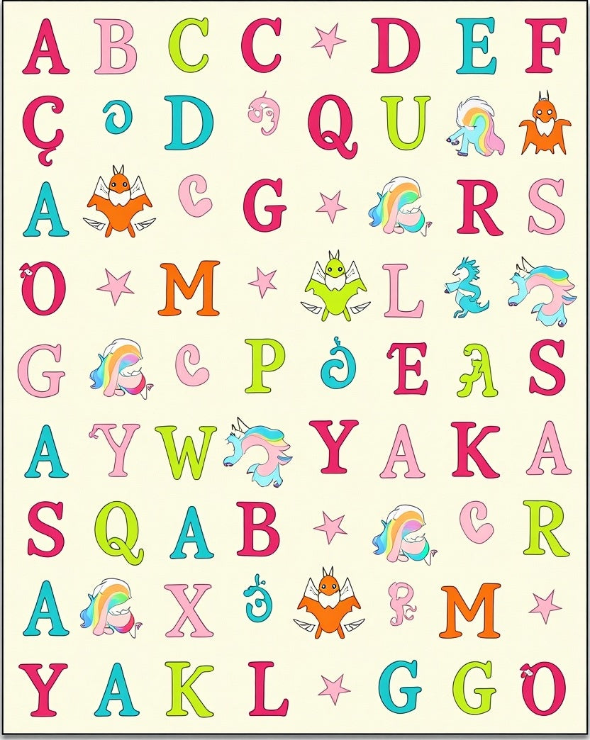 Alphabetical Creatures and Stars Rug