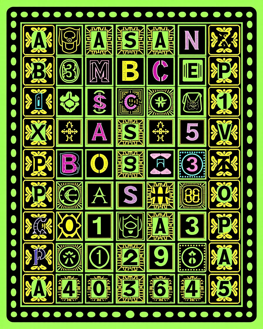 Neon Alphabet Number Grid Rug