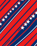 Bold Red Blue White Diagonal Stars Rug