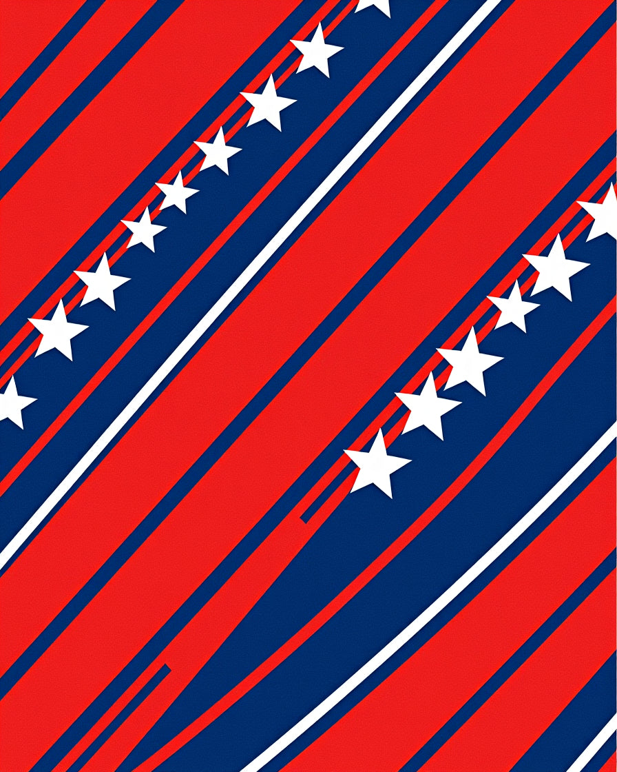 Bold Red Blue White Diagonal Stars Rug