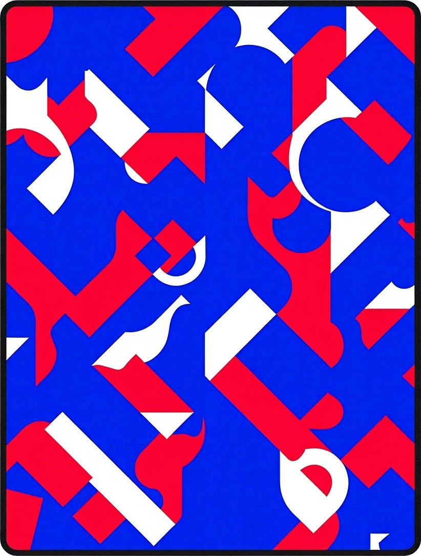 Bold Blue Red White Geometric Abstraction Rug