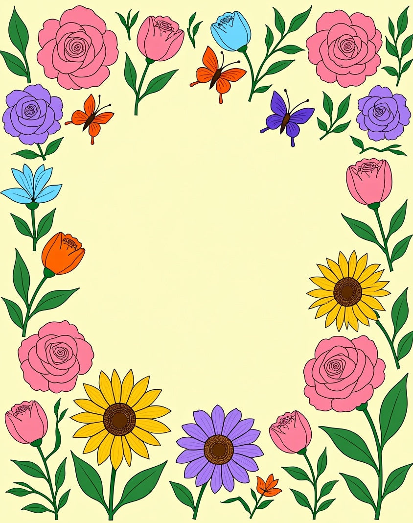 Whimsical Floral Butterfly Garden Frame Rug