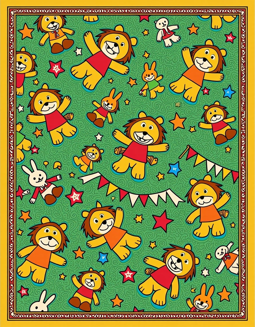 Whimsical Lion And Bunny Parade Rug