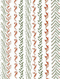 Rustic Green Red Botanical Stripe Rug