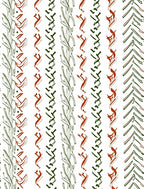 Rustic Green Red Botanical Stripe Rug