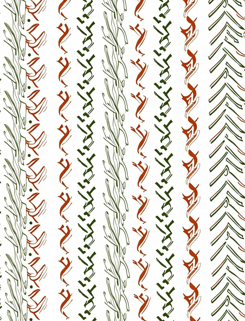 Rustic Green Red Botanical Stripe Rug