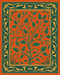 Emerald Green Orange Floral Tree Rug