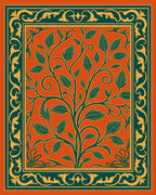 Emerald Green Orange Floral Tree Rug