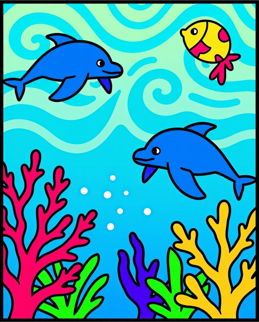 Blue Dolphins Coral Reef Underwater Scene Rug