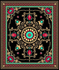 Bold Crimson Teak Scrollwork Medallion Rug