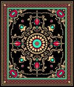 Bold Crimson Teak Scrollwork Medallion Rug