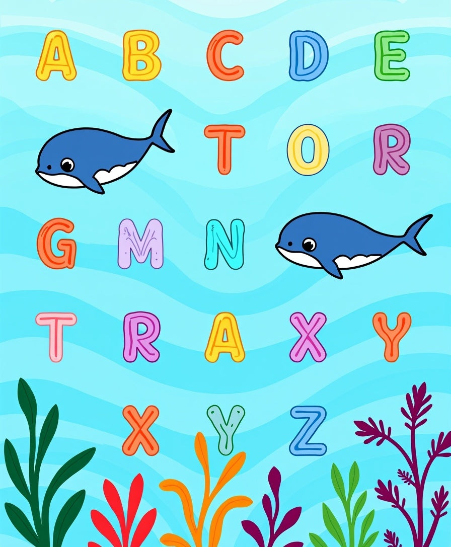 Ocean ABC Alphabet Whales Coral Rug