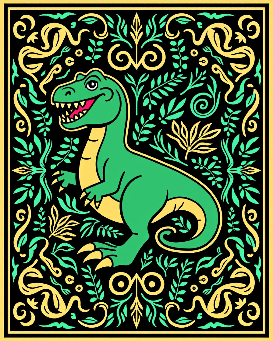 Green Dinosaur Jungle Swirl Rug