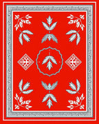 Red White Gray Botanical Medallion Rug