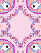 Whimsical Pink Cartoon Creature Mandala Rug