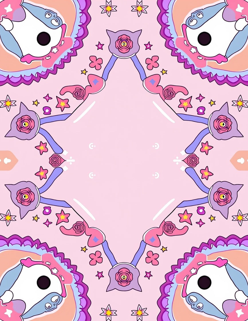 Whimsical Pink Cartoon Creature Mandala Rug