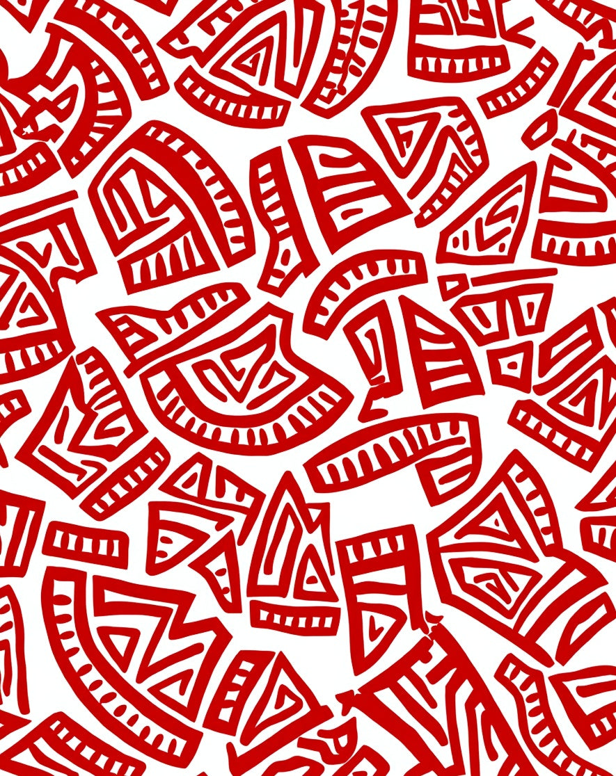 Bold Red Tribal Fragment Rug