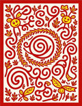Whimsical Red Yellow Sprightly Swirls Rug