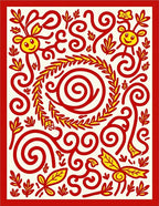 Whimsical Red Yellow Sprightly Swirls Rug