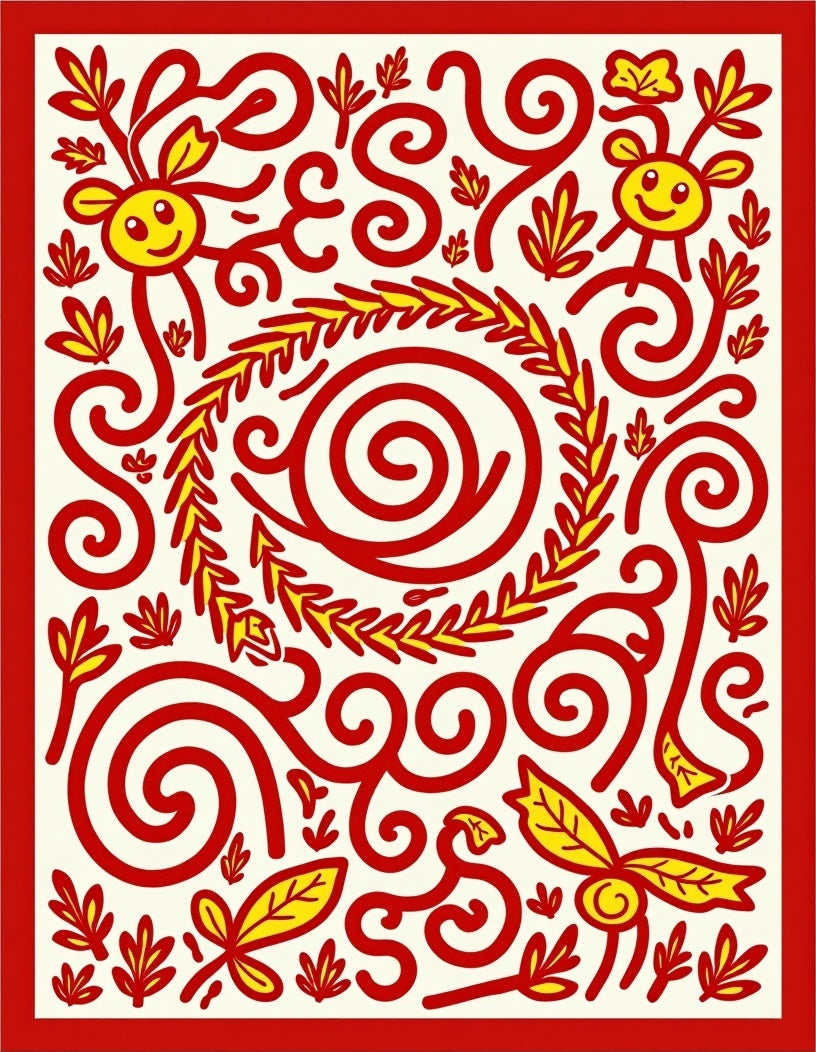 Whimsical Red Yellow Sprightly Swirls Rug
