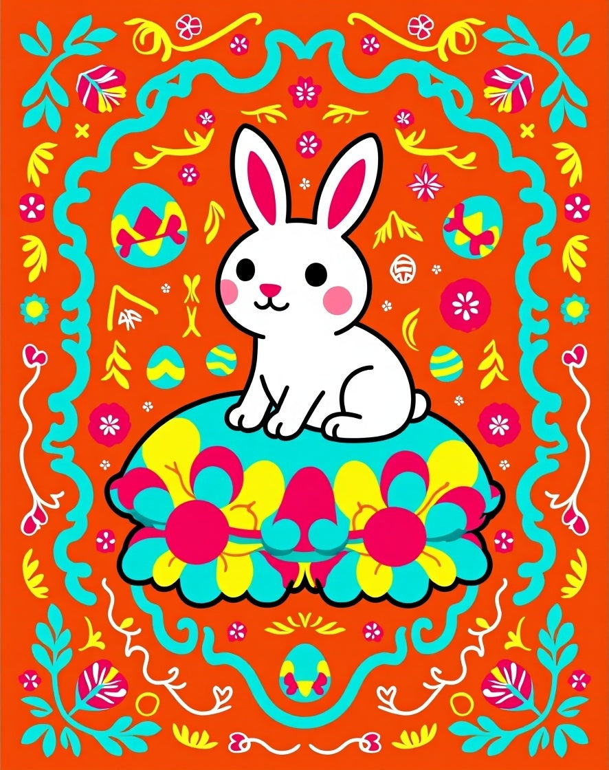 Whimsical Bunny Floral Easter Rug