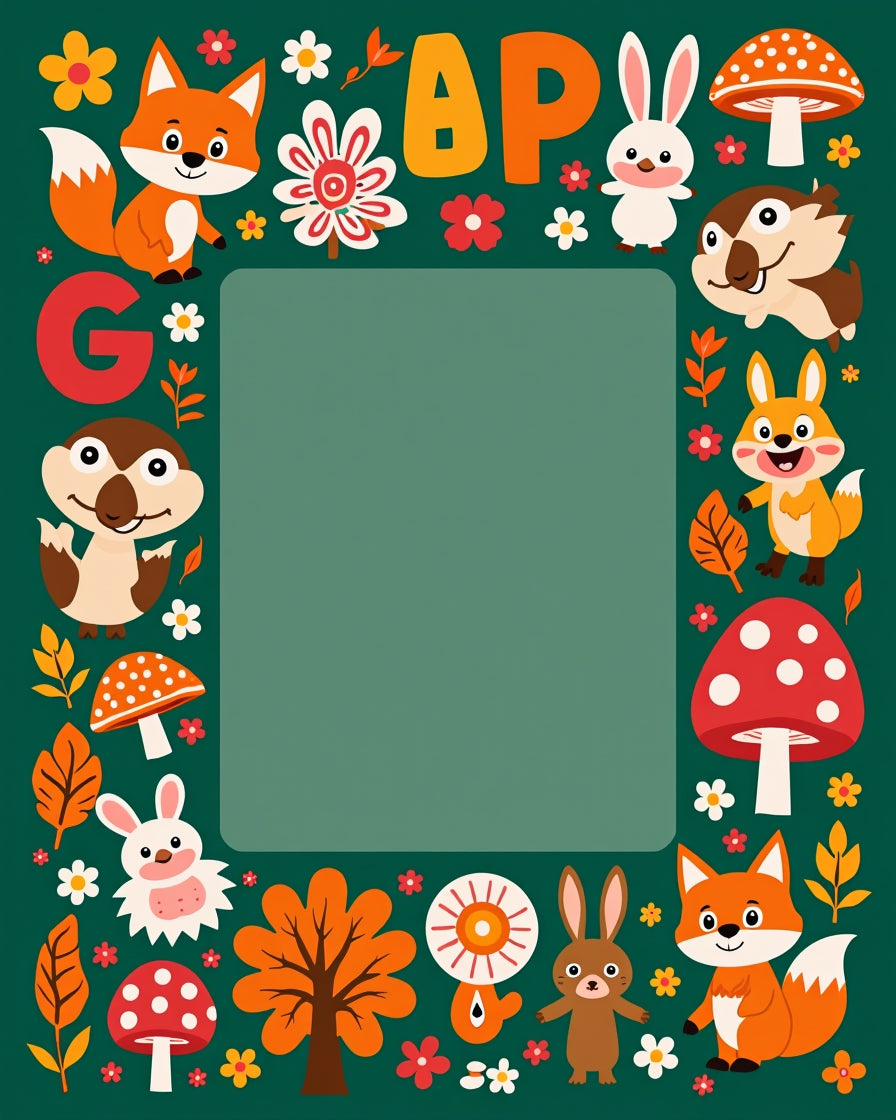 Woodland Creatures Cute Autumn Alphabet Border Rug