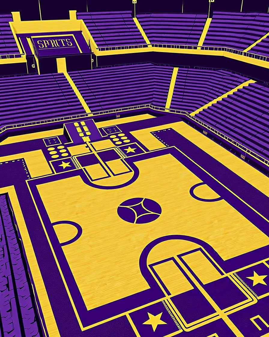 Purple Yellow Basketball Court Rug