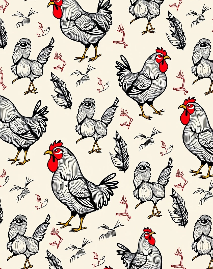 Farmhouse Rooster Chicken Sketch Rug