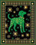Green Dog Yellow Starburst Snowflake Border Rug