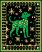 Green Dog Yellow Starburst Snowflake Border Rug