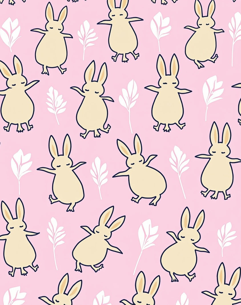 Pastel Pink Dancing Bunny Floral Rug
