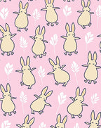 Pastel Pink Dancing Bunny Floral Rug