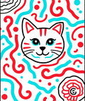 Playful Red Teal Cat Swirls Rug