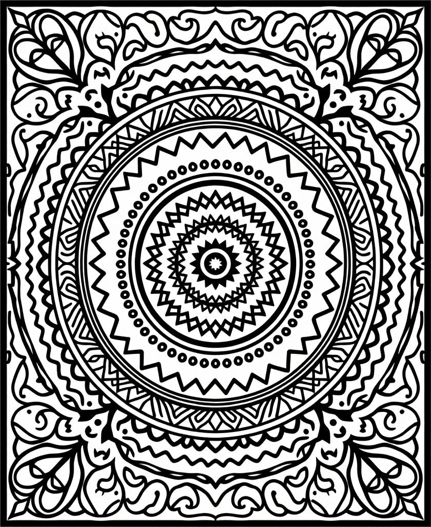 Black White Floral Mandala Ornament Rug