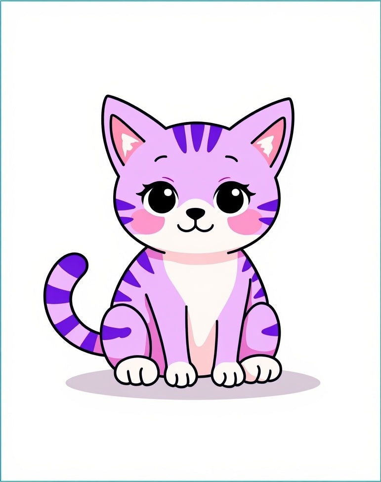 Cute Purple Striped Cat Illustration Rug