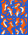 Whimsical White Birds Blue Swirls Orange Rug