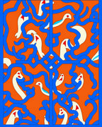 Whimsical White Birds Blue Swirls Orange Rug