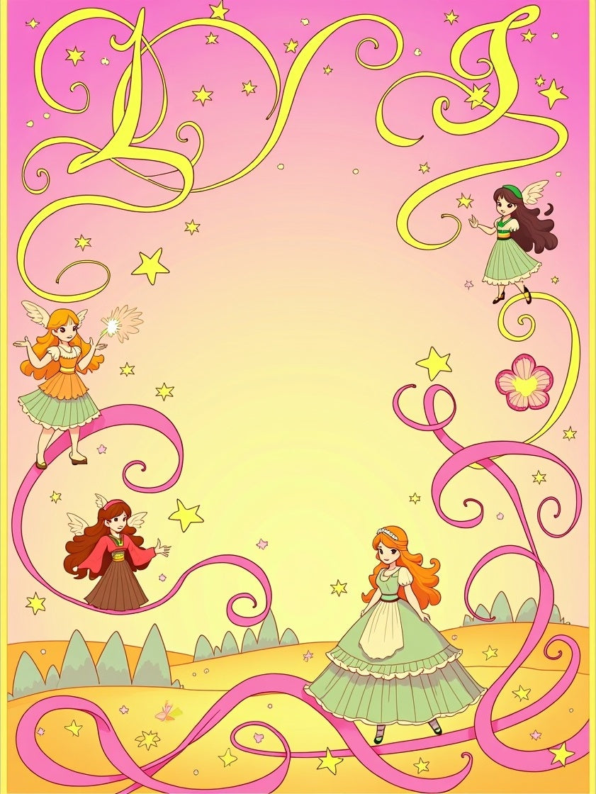 Whimsical Fairies Pink Yellow Swirls Rug