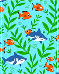Blue Shark and Orange Fish Ocean Garden Rug