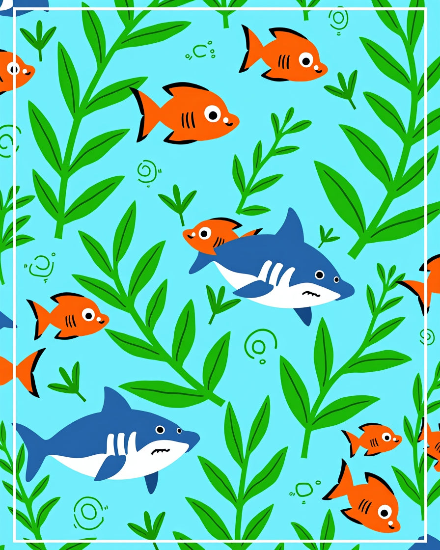 Blue Shark and Orange Fish Ocean Garden Rug