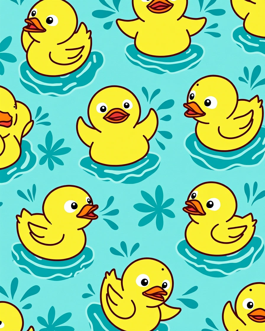 Cheerful Yellow Ducklings Aqua Splash Rug