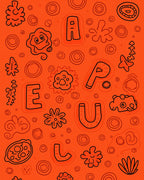 Orange Whimsical Alphabet Creatures Rug
