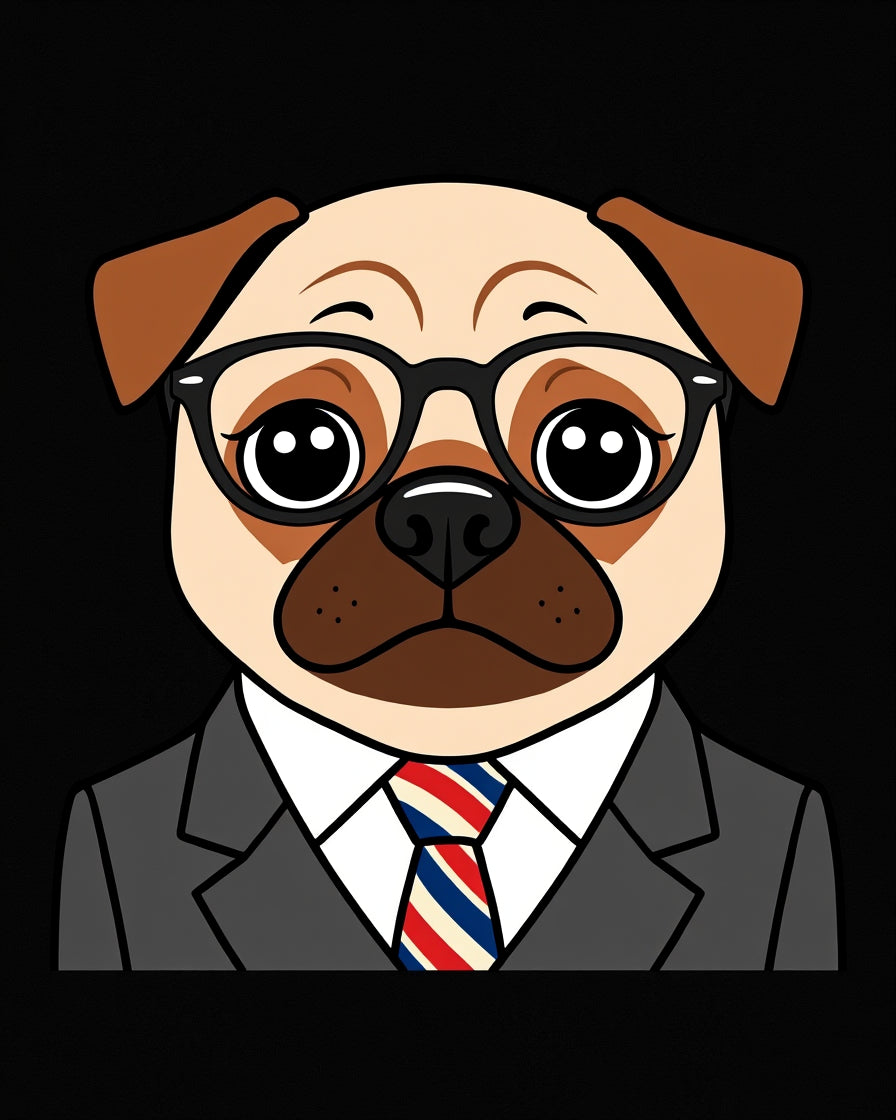 Dapper Pug Dog Tuxedo Tie Rug