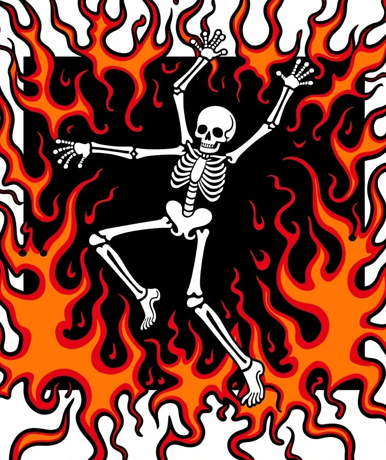 Dancing Skeleton Fiery Flames Rug