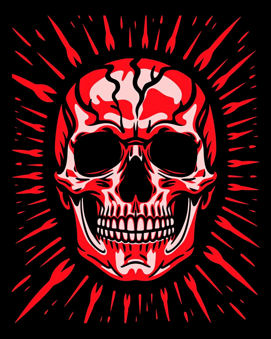 Crimson Skull Sunburst Rug